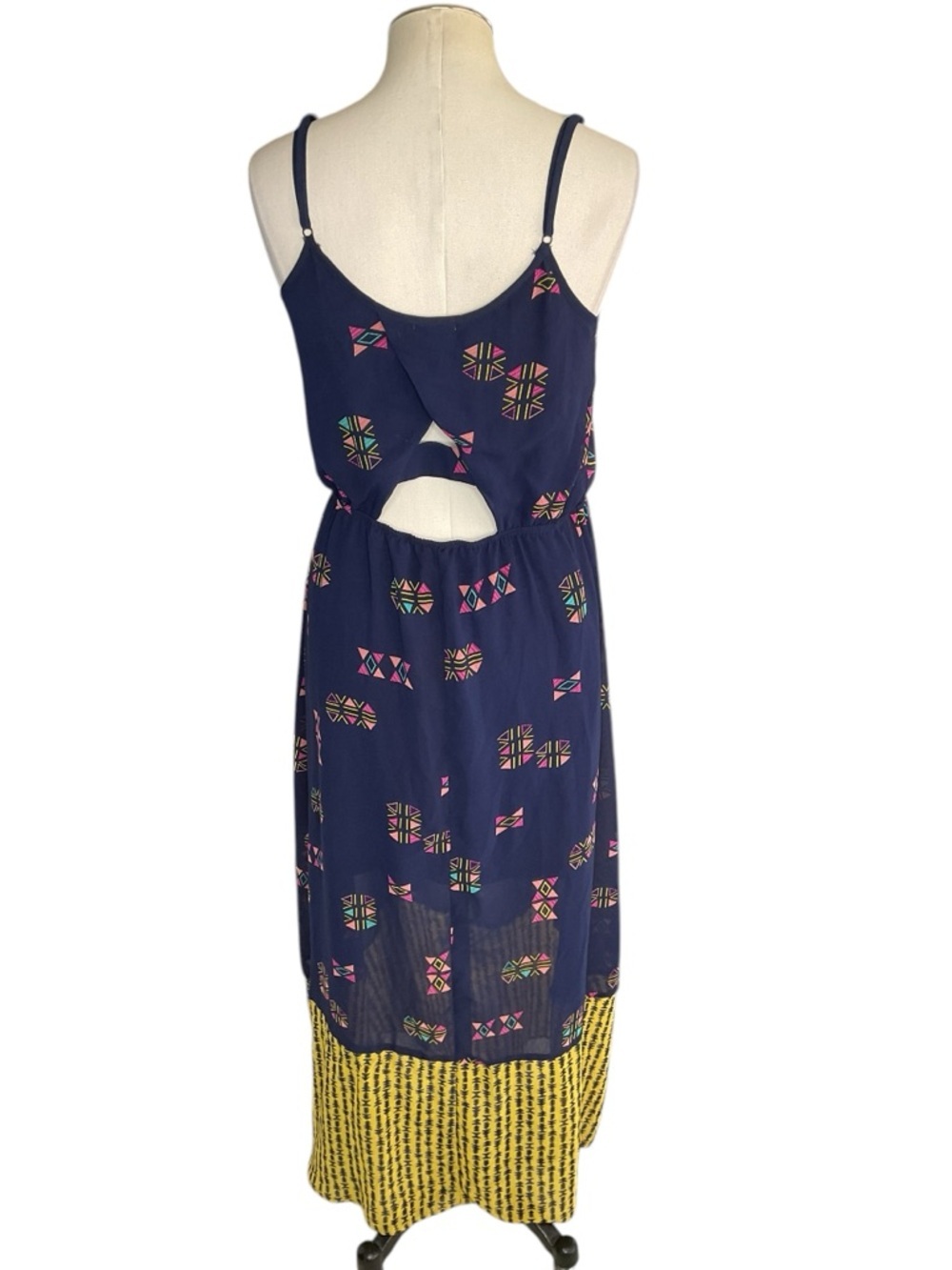 Xhilaration Boho Midi Dress Geometric Print Strappy Navy Size M - Picture 4 of 8